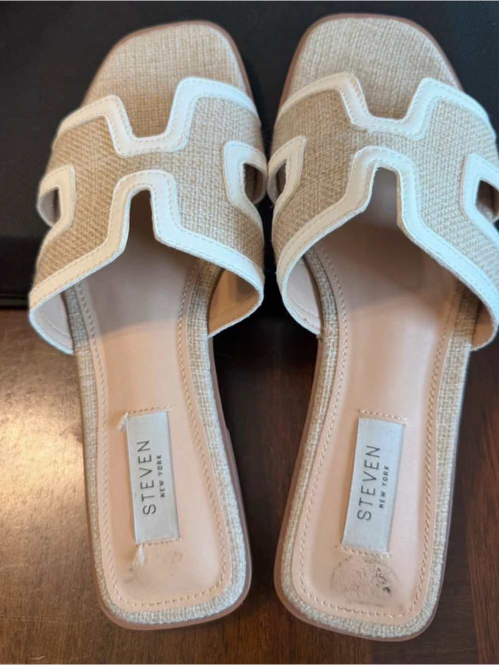 Steve Madden Beige and White Cutout Slide Mules